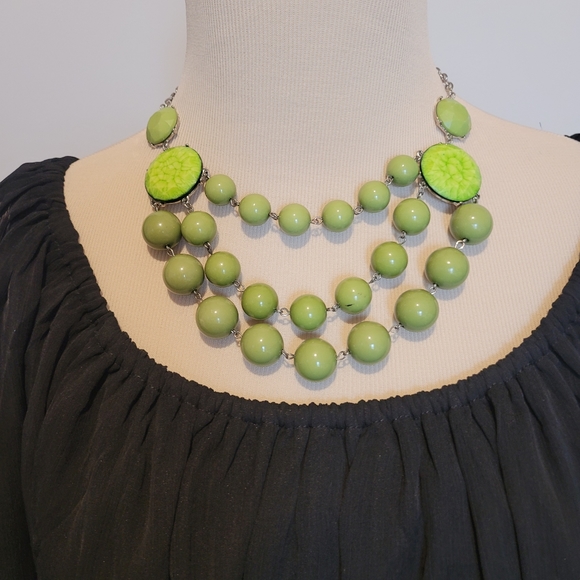16" Multi Strand Chartreuse Beaded Necklace - Picture 1 of 4